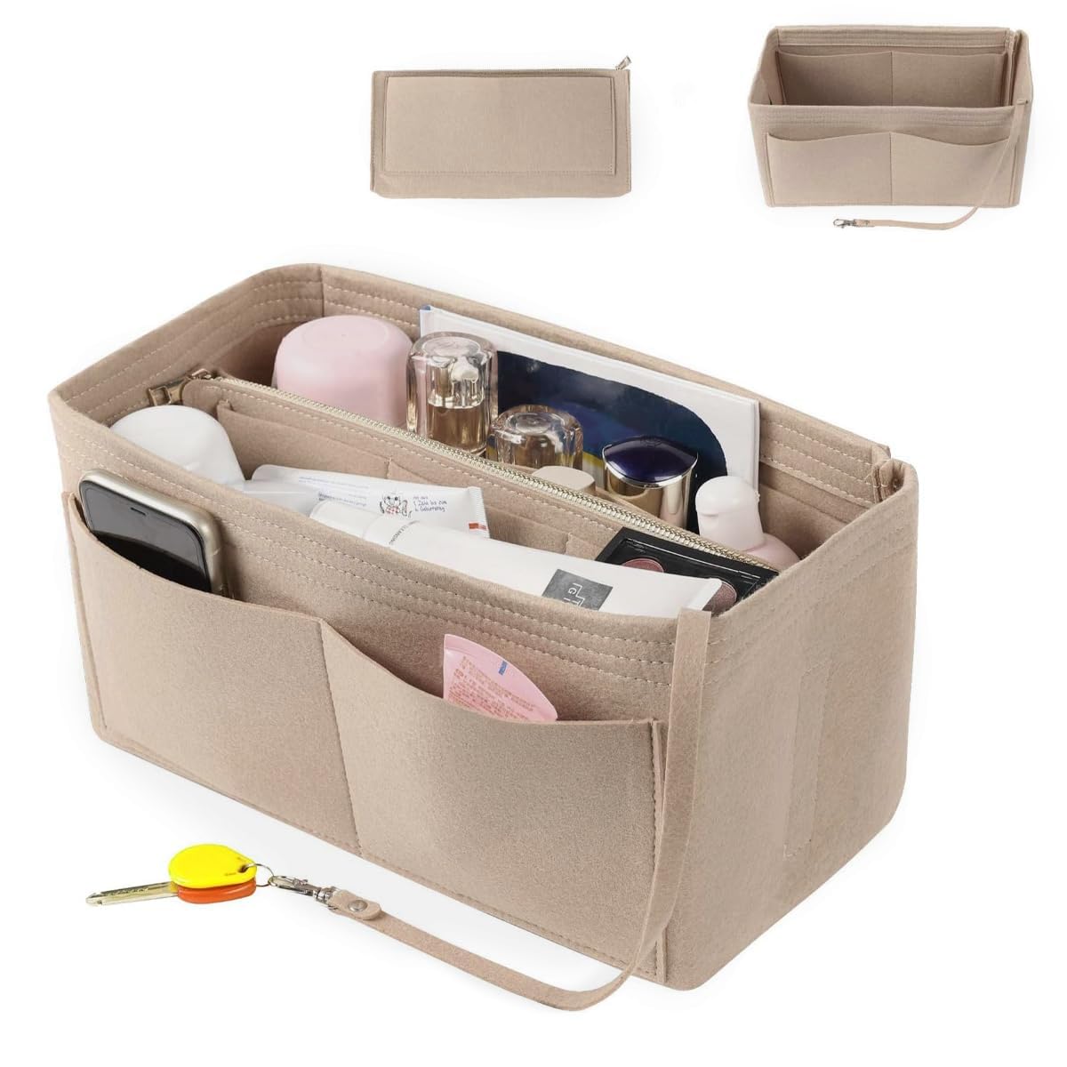MAYCREATE Women Felt Purse Organizer Insert for Handbag, Felt Bag organizer with zipper for Handbag Tote Bag Storage Purse Divider, Beige MAYCREATE Women Felt Purse Organizer Insert for Handbag, Felt Bag organizer with zipper for Handbag Tote Bag Storage Purse Divider, Beige